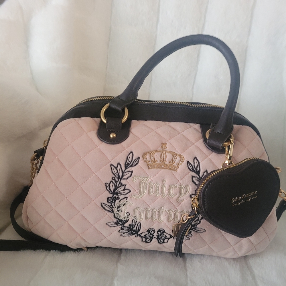 Juicy Couture Pink and Brown Quilted Handbag